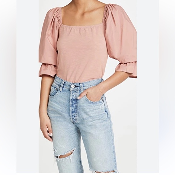 Nation LTD Tops - Nation LTD Frida Renaissance Puff Sleeve Tee in Pink